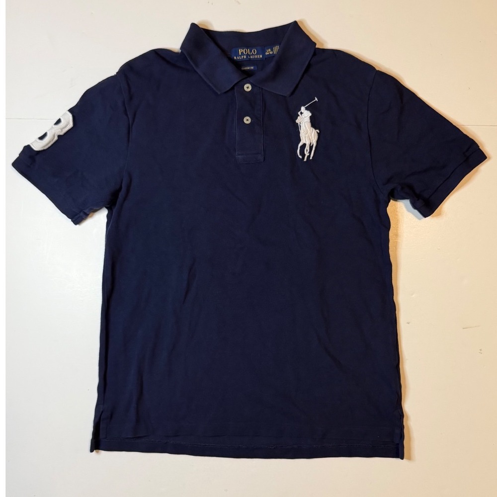 Polo Ralph Lauren Polo Shirt Boys L 14-16 Navy Blue Big Pony Pique